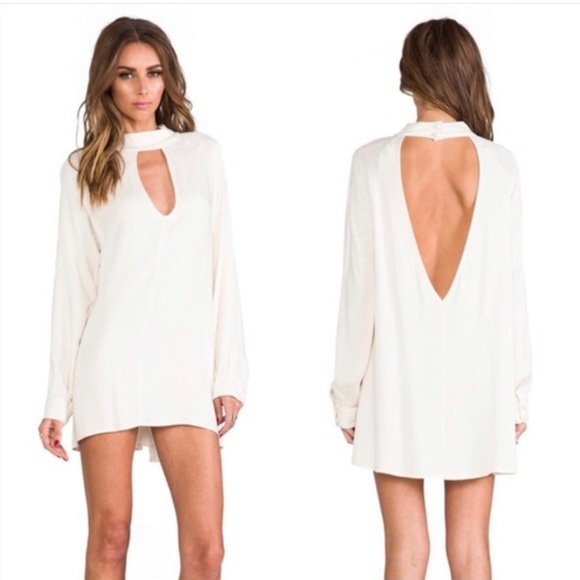 FOR LOVE & LEMONS Ivory Mini Dress Keyhole Plunge Open Back XS long sleeve rayon - Picture 1 of 8